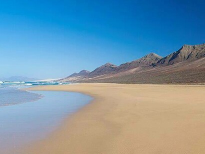 Fuerteventura, Isole Canarie, panorama della spiaggia di Cofete sulla penisola di Jandia, Spagna