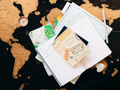 A map of the world with a stamped visa