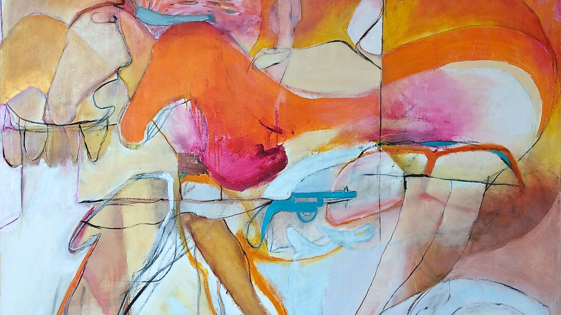 Lydia Janssen, "The Rumble", oil and charcoal on linen, 46 x 60 inches, 2014