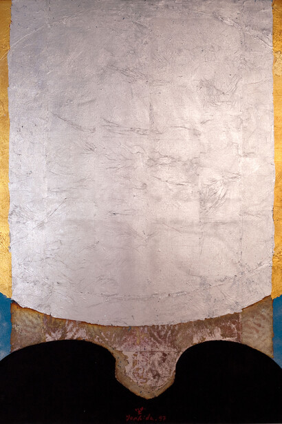 Kenji Yoshida La Vie, 1997, metal and oil on canvas, 100 x 81 cm, Photo Jonathan Greet, Image Courtesy October Gallery, London