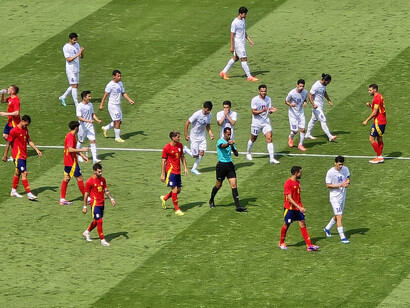 Uzbekistan faces Spain in the men’s football tournament at the 2024 Summer Olympics at Parc des Princes in Paris, France, on July 24, 2024