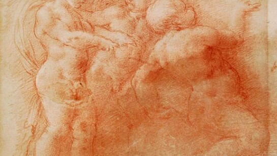 Maniera di Francesco Mazzola detto il Parmigianino (Parma, 1503 – Casalmaggiore, 1540) Gioco di putti o amorini (recto) Studio per cavallo (verso) Sanguigna su carta; 213 x 236 mm