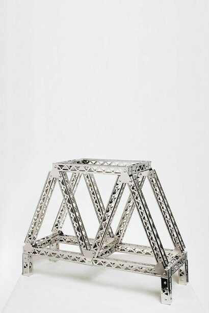 Chris Burden, Trapezoid Bridge, 2003, Stainless steel reproduction Mysto Type I, Erector Parts, photo credit: Brian Forrest. Courtesy Chris Burden Studio