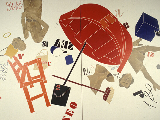 Emilio Tadini, Museo dell'uomo, donne che corrono in riva al mare, dettaglio, 1974, acrilico su tela, 261 x 400 cm
