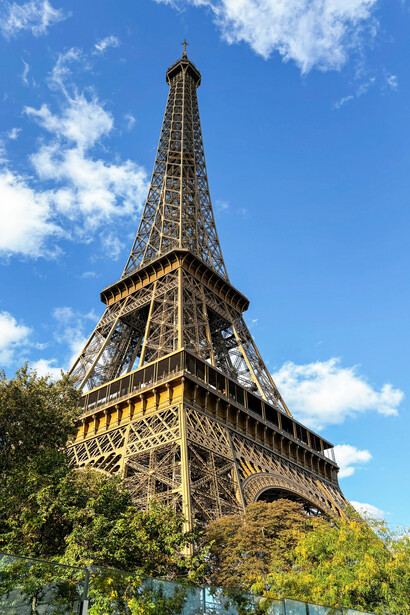 Paris, France, the Eiffel Tower against a clear blue sky