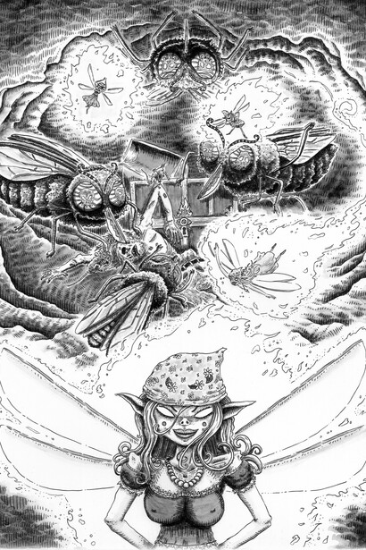 Alessandro Russo, Musca Macedda, acquerello per il libro "Mostri! Animali leggendari d'Italia"