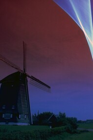 Molino de viento, pintura de luz, doble exposición, imagen análoga 1986