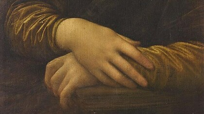 Details of the Mona Lisa inside the Lourve, Paris, France