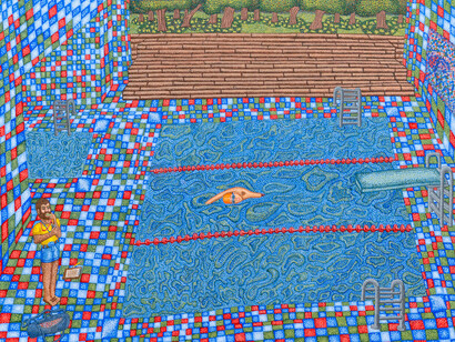 Nate Plotkin, Indoor swimming pool, 2025. Courtesy of Shrine Gallery