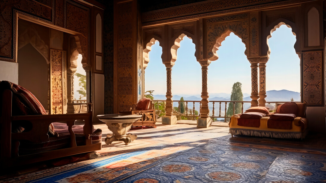 Exquisite castle architecture seamlessly blends oriental influences, effortlessly bridging the gap between East and West in a captivating display of cultural harmony