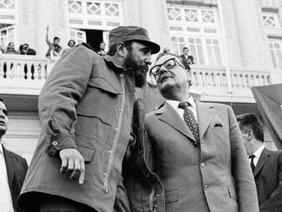 Fidel Castro con Salvador Allende durante su visita oficial a Chile en 1871