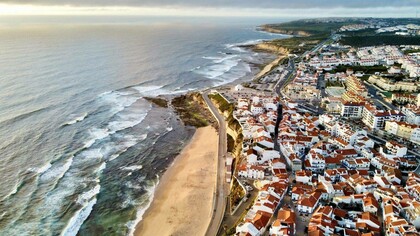 An aerial view of the coast of Ericeira, Portugal