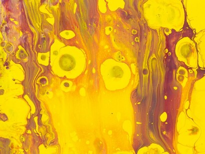 Orange and yellow abstract art blurs the line between reality and imagination through its vibrant, expressive forms and colors