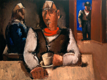 Josef Herman, In the Canteen, 1954, Oil on canvas, Aberdeen Art Gallery & Museums Collections, © Aberdeen Art Gallery & Museums Collections, © Estate of Josef Herman. All Rights Reserved
