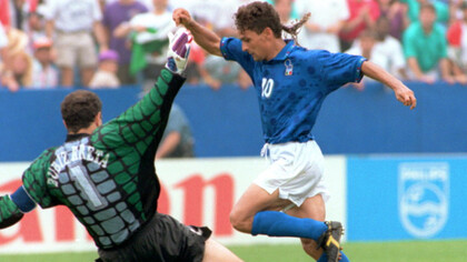 Roberto Baggio in campo durante il campionato del mondo di calcio, 1994