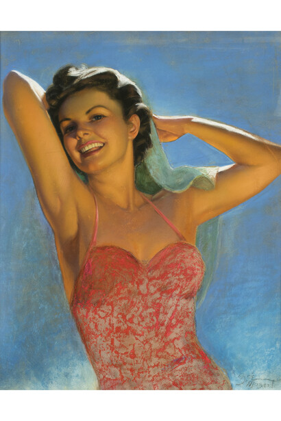 Mozert Zoe, Woman in Red Swimshirt, 29.5 x 23.5, Pastel, c. 1955