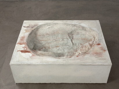 Anya Gallaccio, remind me to remind me, 2011, concrete and sand, 16 7/16 x 39 9/16 x 51 in. Courtesy of the artist, Annet Gelink Gallery, Amsterdam, Blum & Poe, Los Angeles, New York & Tokyo, Lehmann Maupin, New York & Hong Kong and Thomas Dane Gallery, London.