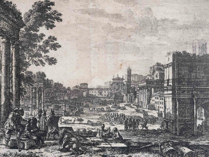 Claude Gellée dit Le Lorrain, Le Campo Vaccino, 1636, Eau-forte, Musée des Beaux-Arts de la Ville de Paris, Petit Palais © Petit Palais / Roger-Viollet