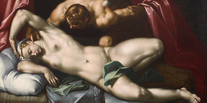Abraham Bloemaert (1566-1651), Cupidon visitant Psyché la Nuit | Amor besucht Psyche in der Nacht | Cupid visiting Psyche at Night, vers | um | c. 1590, huile sur toile | Öl auf Leinwand | oil on canvas, 152,3 x 197,5 cm, Collection MNHA | MNHA Sammlung | MNHA collection© : MNHA | Tom Lucas