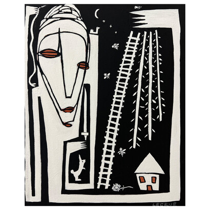 Lecrue Eyebrows, The Violin, 2023, acrylic on canvas, 20x16 inches, copyright the artist. Courtesy the artist and Harman Projects
