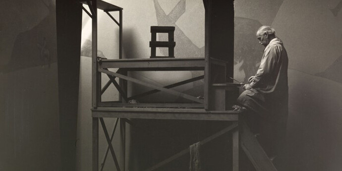 Ansel Adams, “Gottardo Piazzoni in His Studio”, 1932. Gelatin silver print, 7 x 9 in. Museum purchase, Pritzker Fund for Photography in memory of John E. Buchanan, Jr., 2012.5
