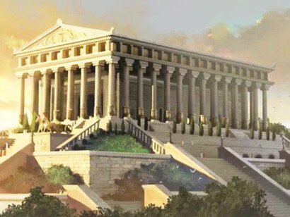 Representación animada del Templo de Artemisa en la antigua ciudad de Éfeso, Turquía