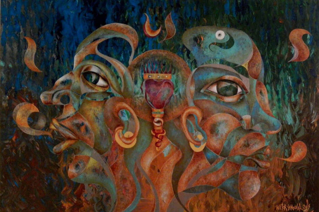 Hector Sandoval, Paradigm, 2015, Mixed media on linen, 95 x 140 cm