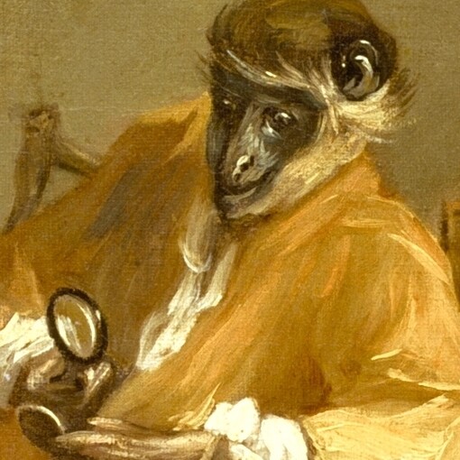 Detalle de «El mono anticuario» (1740), Chardin