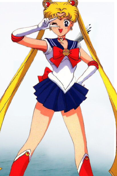 Sailor Moon, the iconic protagonist of the Sailor Moon series created by Naoko Takeuchi, wears a sailor-style fuku, heavily inspired by Japanese school uniforms but with a heroic, glamorous twist
