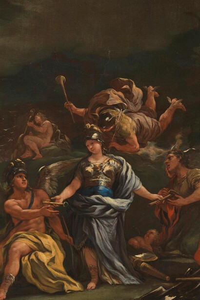 Luca Giordano, Minerva como protectora de las artes y las ciencias (detalle)