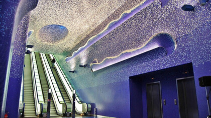 The mezzanine at Toledo station. Note the architectural installation by Oscar Tusquets Blanca, Naples, Italy