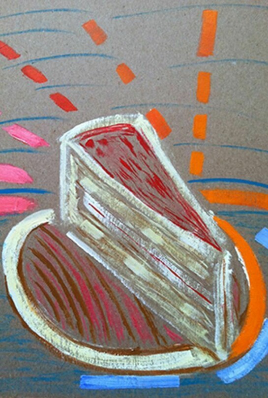 Cheesecake (Eating Disorder), acrylic on cardboard, 11 x 8 inches