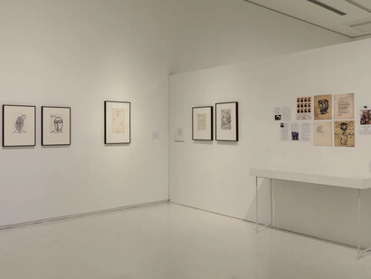 FN Souza, Drawings and chemical alterations, exhibition view. Courtesy of Emami Art