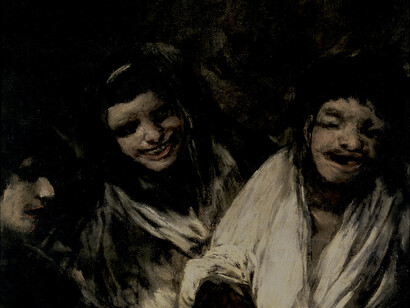 Detalle de «Dos mujeres riéndose de un hombre» (1819-1823), Goya
