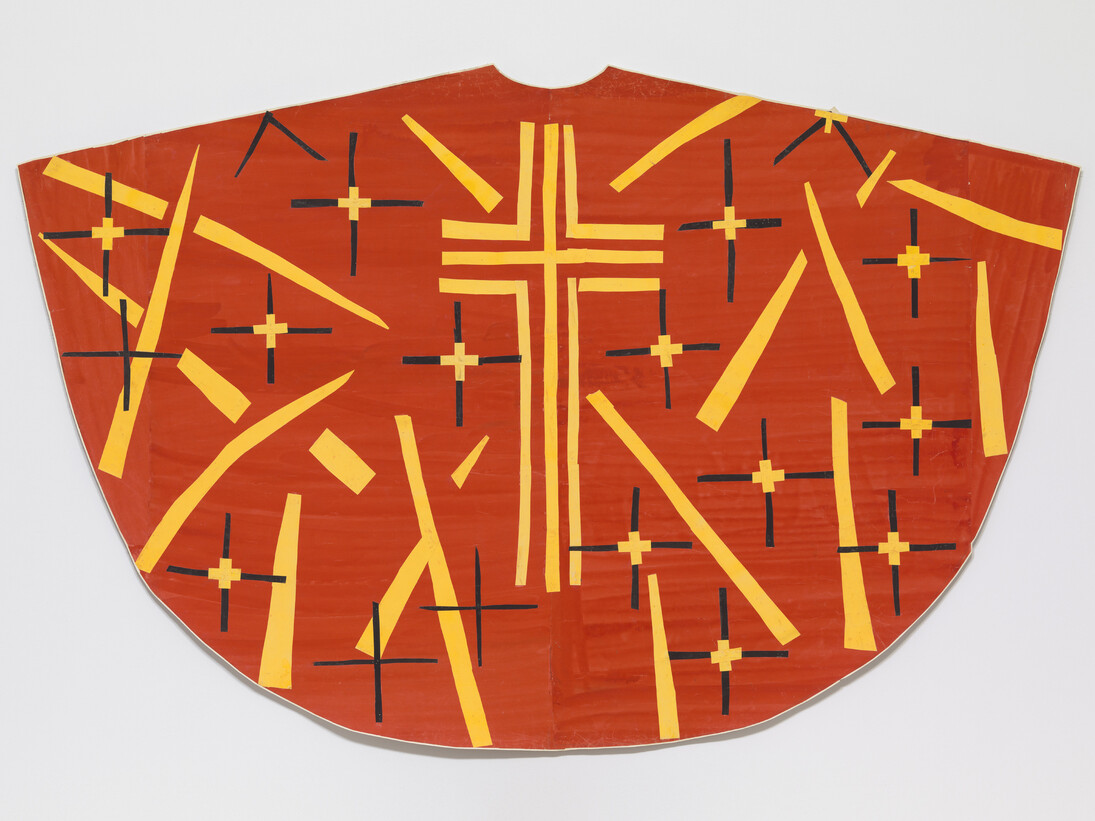 Henri Matisse (French, 1869-1954). Maquette for Red Chasuble (front). late 1950-52. Gouache on paper, cut and pasted. 52 1/2 x 78 1/8″ (133.4 x 198.4 cm). The Museum of Modern Art, New York. Acquired through the Lillie P. Bliss Bequest © 2014 Succession H. Matisse / Artists Rights Society (ARS), New York