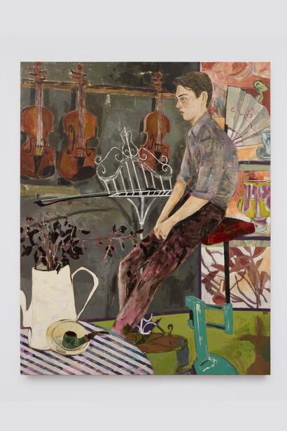 Hernan Bas, While comforting to some, his melodies make for a noisy neighbor, 2017, Acrylic on linen, 127 x 101,6 cm / 50 x 40 in. Courtesy Perrotin. Photo: Kei Okano