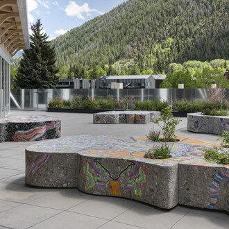 Kerstin Brätsch, Fossil psychics (Stucco marmo), exhibition view. Courtesy of Aspen Art Museum