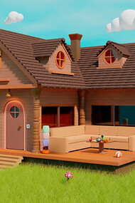A Sims house set on a grassy landscape, showcasing the virtual world of The Sims
