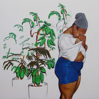 Kirsten Valentine, Bike Shorts, oil on panel, 2020, 12" x 12", courtesy Zg Gallery, Chicago
