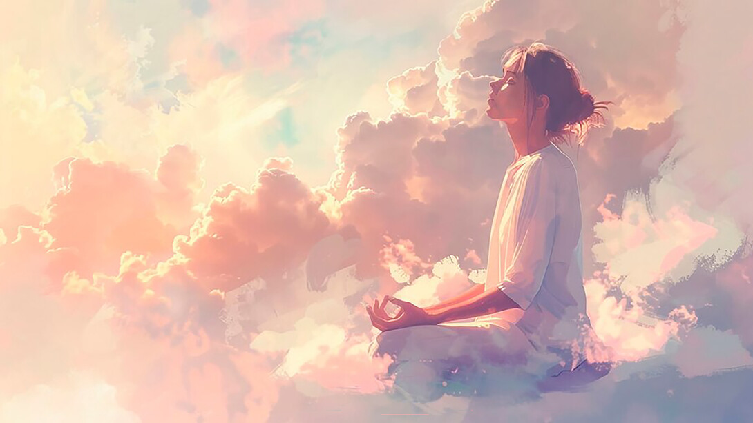 Meditation in digital art style, showcasing yoga poses and the spiritual essence of yoga