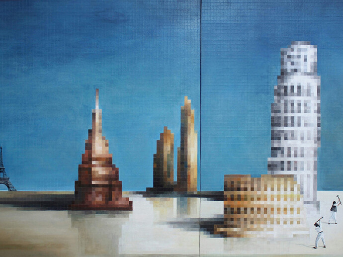 Salvo Ligama, Siamo a sud di Roma, 2015, acrilico e tempera su cartone, particolare, 80 x 140 cm