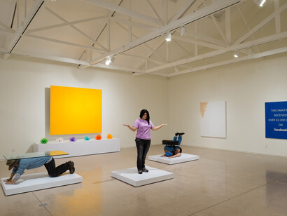 The Color Field, (2015), exhibition view, a solid yellow painting that references minimalist color field painting from the 1940s – 1960s. 
