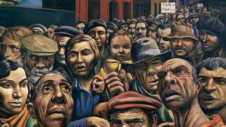 Antonio Berni, Manifestación, 1934, temple sobre arpillera 180 x 249,5 cm. MALBA, Colección Constantini. Ciudad de Buenos Aires