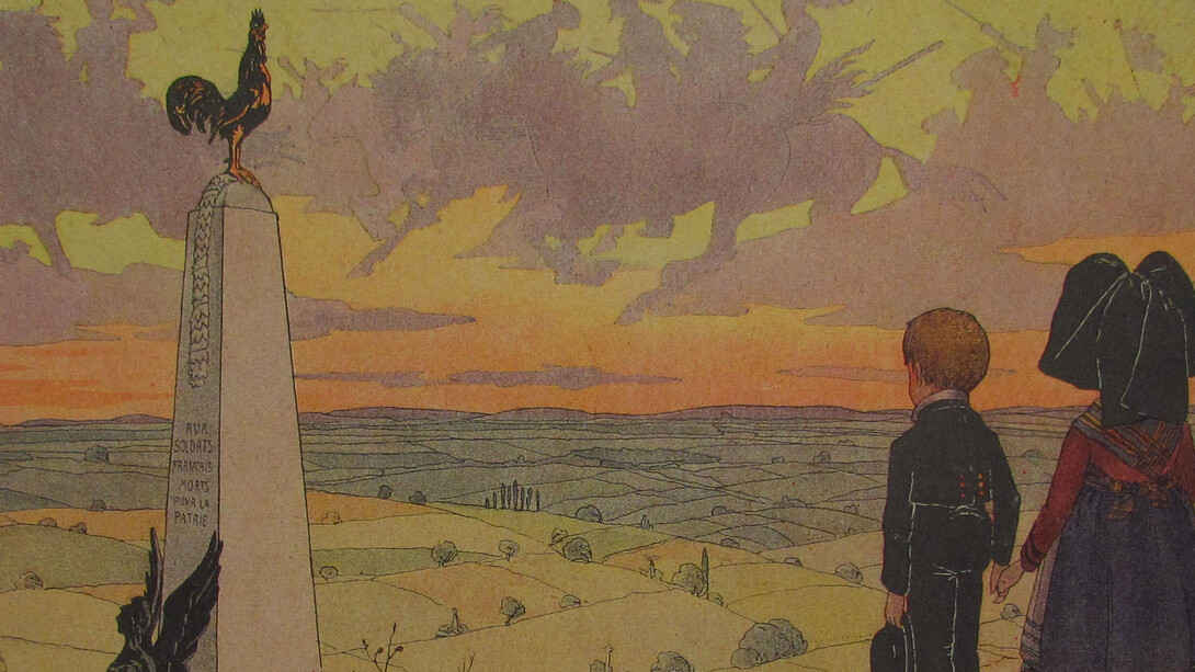 Jean-Jacques Waltz (also known as Hansi) (French, 1873– 1951), Page 27, Children At War Memorial, n.d., Lithograph on paper, 9 1/4 x 12 3/8 inches. Georgia Museum of Art, University of Georgia; Gift of Murray and Nancy Ann Blum
