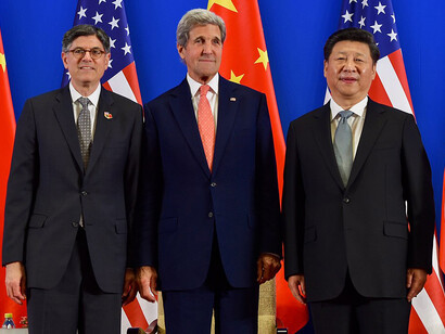 On June 6, 2016, U.S. Treasury Secretary Jack Lew observed as U.S. Secretary of State John Kerry shook hands with Chinese President Xi Jinping at the Diaoyutai Guest House in Beijing, China, before the Chinese leader addressed the opening session of a two-day Strategic and Economic Dialogue between the two countries