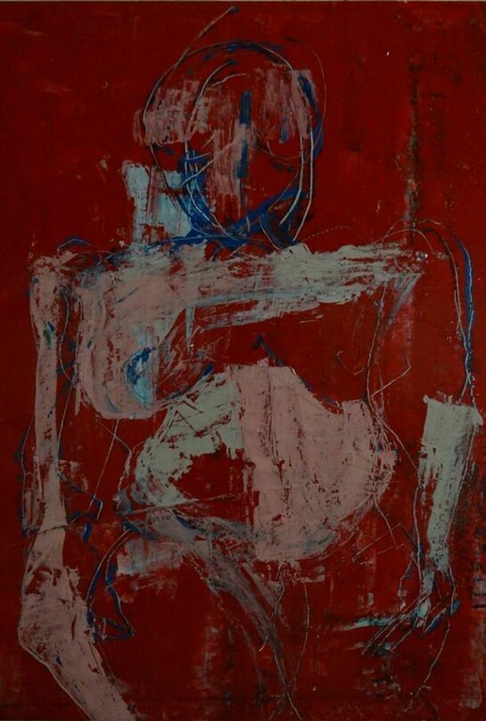 Isabel Rabassa, Figura Roja, Oil & Latex on Canvas, 21" x 18"