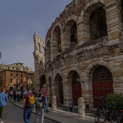 The historic Arena di Verona in Veneto, Italy, basking in the warmth of a sunny day