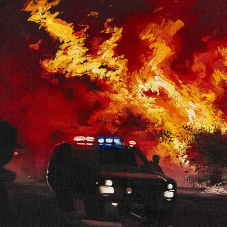 Sam McKinniss, Forest fire, 2024. Courtesy of David Kordansky Gallery