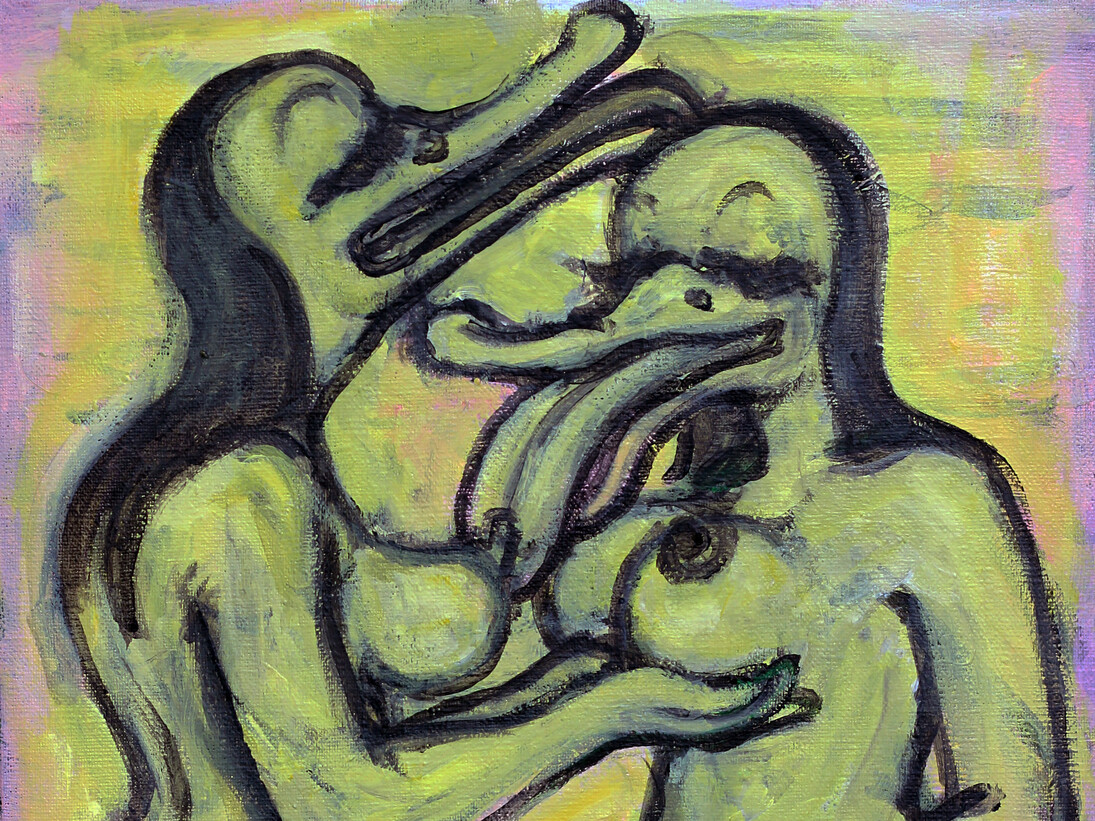 "Courbette et Galipette", 2015, acrylique sur toile, 30x30 cm, courtesy of galerie Anne Barrault
