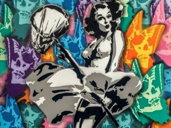 Rich Simmons, Pin-Up Butterfly, 3D Multicoloured, Spray Paint on Canvas, 48 inches x 36 inches